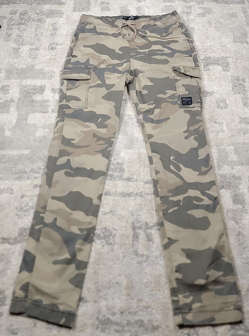 Hollister Mens Camouflage Elastic Waist waist Slim Fit Cargo Pants Sz 33-34x30.5